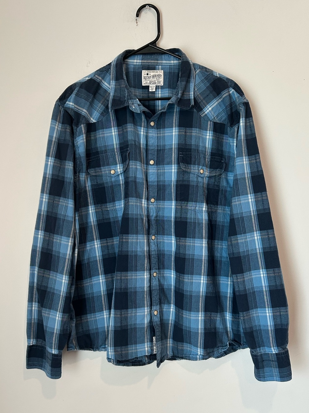 Lucky Brand Men’s XXL Western Style Blue Plaid Long Sleeve Shirt